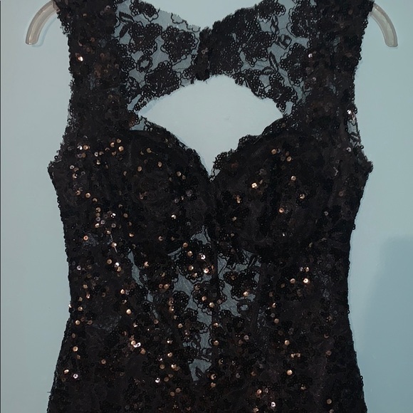 Black and Gold Sequin Lace Mermaid Dress - Picture 2 of 5